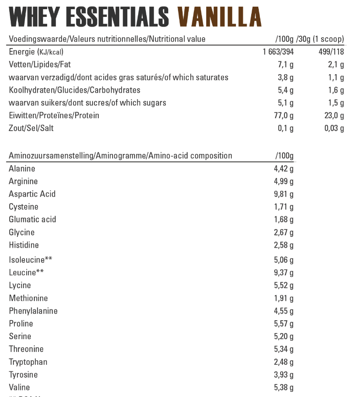 essentials whey vanilla 1 kg